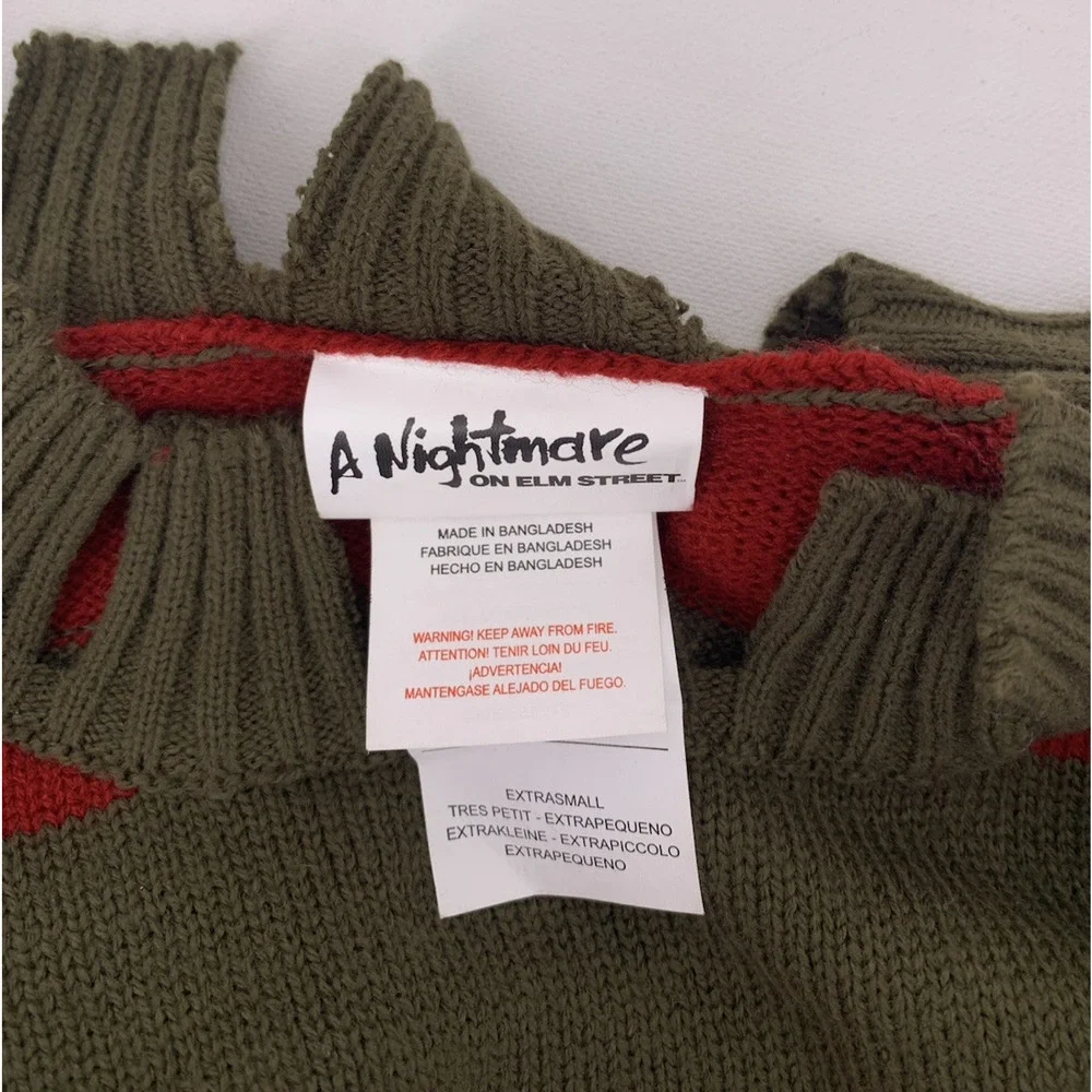 Nightmare on Elm Street Freddy Krueger Sweater Red Green XS Oversized